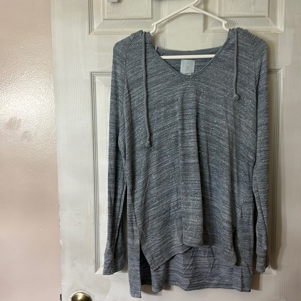 Sunday brand steel blue with silver thread long sleeve hooded shirt